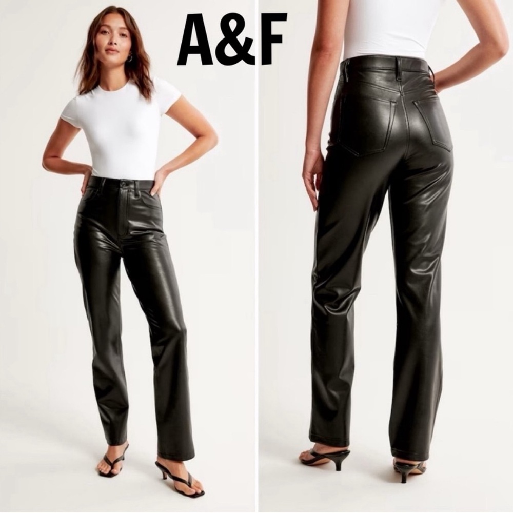 A&F 90s Straight Ultra High Rise Curve Love Faux Leather Jeans 24 / 00s